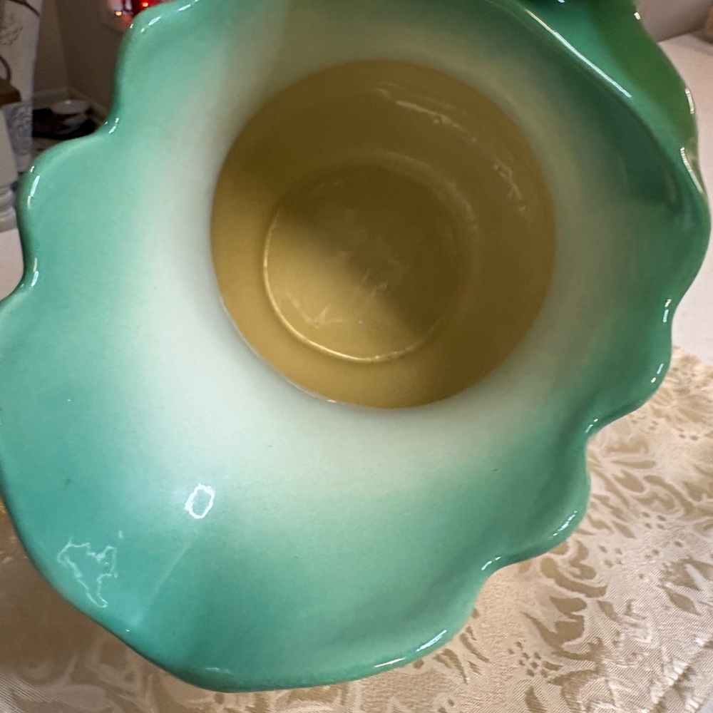 Vintage Mayfayre Staffordshine Green and Cream Floral Ceramic Pitcher - Picture 6 of 8